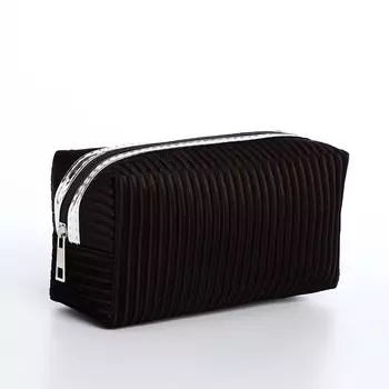 Косметичка на молнии женская, объемная, маленькая, вельветовая текстура, коричневая