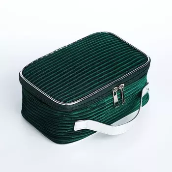 Косметичка-сундучок женская на молнии, на подкладке, с ручкой, зеленая