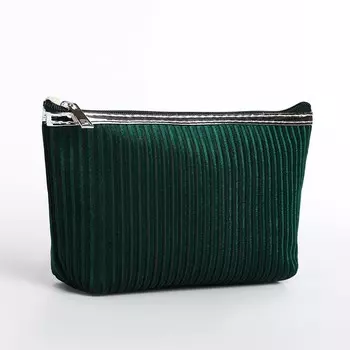 Косметичка на молнии женская, вельветовая, с подкладом, зеленая