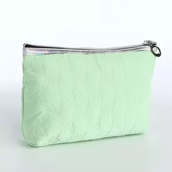 Косметичка на молнии простая, мягкая, зеленая