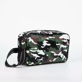 Косметичка на молнии мужская, с ручкой, с принтом, с сеткой, камуфляж/зеленая
