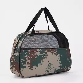 Косметичка-сумка на молнии, с сеткой, с принтом, пиксели/зеленая