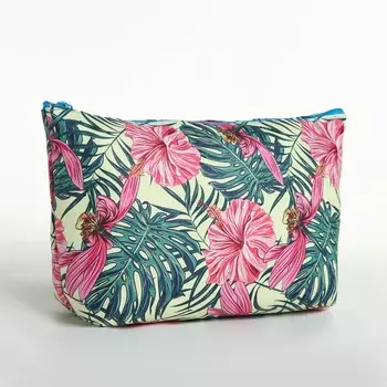 Косметичка на молнии простая, с рисунком, желтая/разноцветная