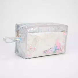 Косметичка на молнии, наружный карман, цвет серебристый