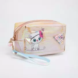 Косметичка на молнии, с ручкой, цвет бежевый