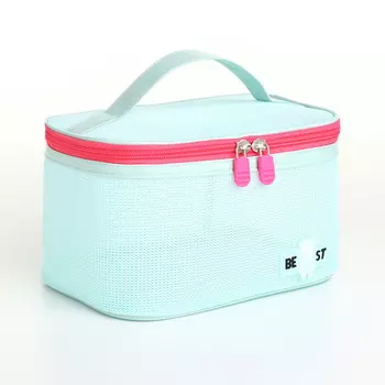Косметичка-сундучок на молнии, с ручкой, сетка/мятная