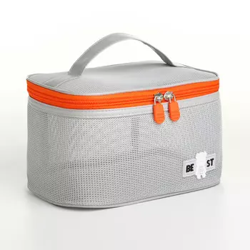 Косметичка-сундучок на молнии, с ручкой, сетка/серая
