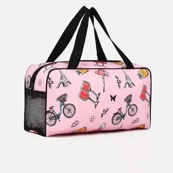 Косметичка на молнии, с сеткой, цвет розовый