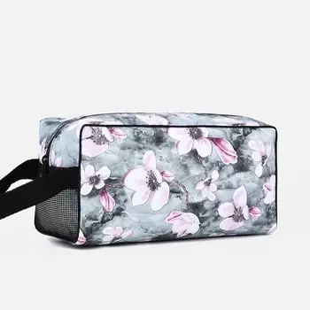 Косметичка на молнии, с сеткой, цвет серый