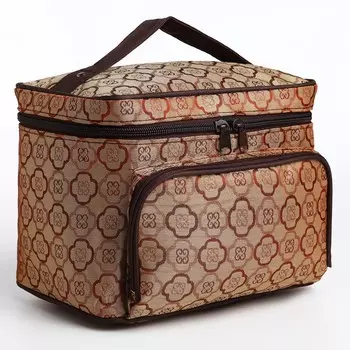 Косметичка на молнии, с зеркалом, с карманом, бежевая