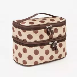 Косметичка дорожная на молнии с ручкой, с 2 отделами, с рисунком, бежевая/коричневая