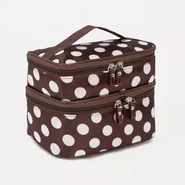 Косметичка дорожная на молнии с ручкой, с 2 отделами, с рисунком, коричневая/бежевая