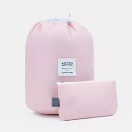 Косметичка-мешок дорожная на завязке, с кошельком, розовая