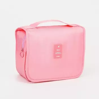 Косметичка-несессер дорожная на молнии, липучках, с крючком, с ручкой, розовая