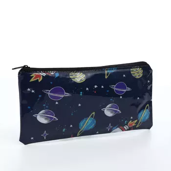 Косметичка-пенал на молнии, с рисунком космос, черная