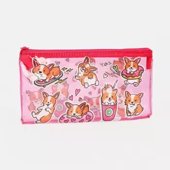 Косметичка-пенал на молнии, с ярким принтом, розовая/прозрачная