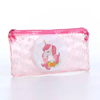 Косметичка-пенал на молнии, плоская, с ярким принтом, розовая