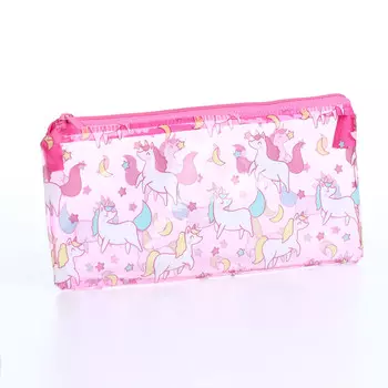 Косметичка-пенал на молнии, с ярким принтом, розовая