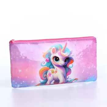 Косметичка-пенал на молнии, с ярким изображением, розовая/разноцветная
