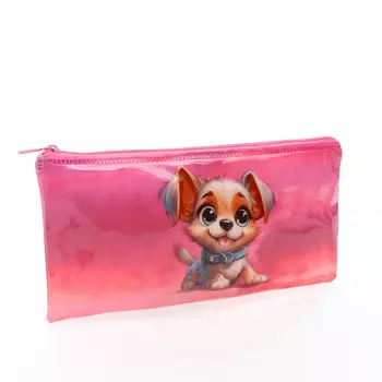 Косметичка-пенал на молнии, среднего размера, с ярким рисунком розовая/разноцветная