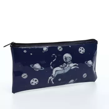 Косметичка-пенал на молнии, с рисунком космос, синяя