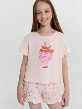 Косплект домашний для девочек розовый с принтом