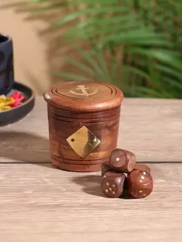 Кости игральные в шкатулке, 6.56.56 см, дерево шишам, латунь