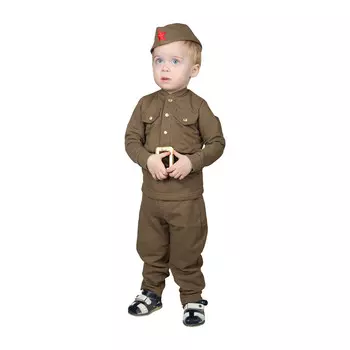 Костюм военного для мальчика: гимнастерка, галифе, пилотка, трикотаж, хлопок 100%, рост 86 см, 1–2 года