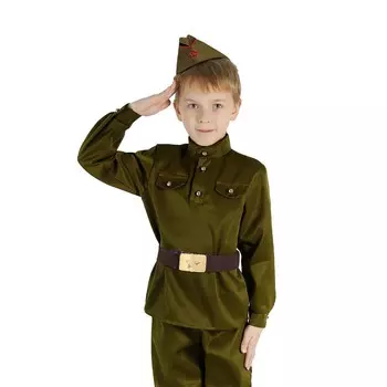 Костюм военного, гимнастерка, пилотка, ремень, р-р 26, рост 104 см