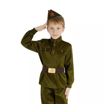Костюм военного, гимнастерка, пилотка, ремень, р-р 26, рост 98 см