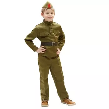 Костюм военного, гимнастерка, ремень, пилотка, брюки, 3-5 лет, рост 104-116 см