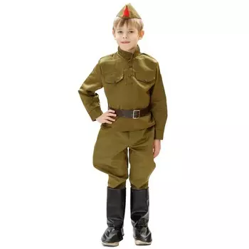 Костюм военного, гимнастерка, ремень, пилотка, галифе, сапоги, 3-5 лет, рост 104-116 см