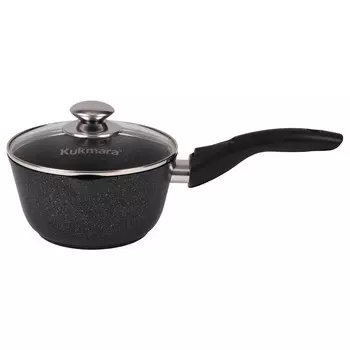 Ковш литой 1,5л съемная ручка стеклянная крышка Темный мрамор