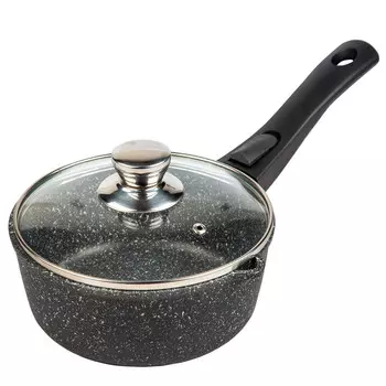 Ковш литой 1,5л съемная ручка стеклянная крышка гранит