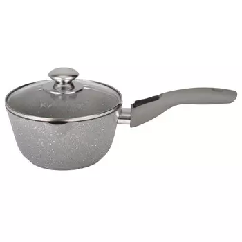 Ковш литой 1,5л съемная ручка стеклянная крышка Светлый мрамор