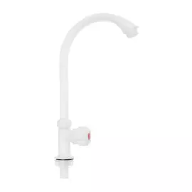 Кран на одну воду zein z2019, круглая ручка, пластик, высокий r-образный излив, белый