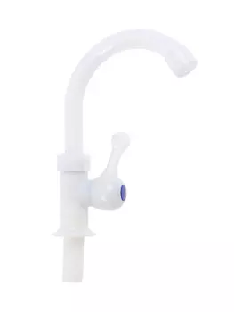 Кран на одну воду zein z3463, плоская ручка, r-образный излив, пластик, белый