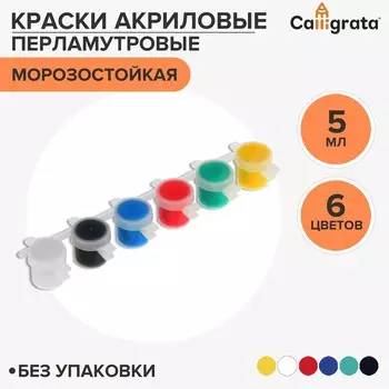 Краска акриловая, набор 6 цветов х 5 мл, wizzart kid pearl, перламутровые, без упаковки, морозостойкий