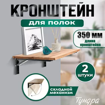 Кронштейн складной для столов и полок тундра, f001 , 2 шт., длина 350 мм, сталь, черный 9703