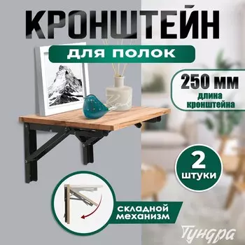Кронштейн складной для столов и полок тундра, 2 шт., длина 250 мм, сталь черный