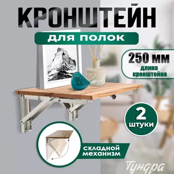 Кронштейн складной для столов и полок тундра, 2 шт., длина 250 мм, нержавеющая сталь