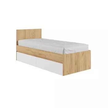 Кровать 900 с ящиками и основанием мадера, с/м 900х2000, дуб крафт золотой/белый