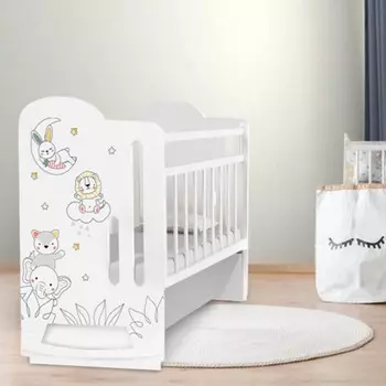 Кровать детская колесо-качалка baby time, с маятником, 1200600, белая, крошка я