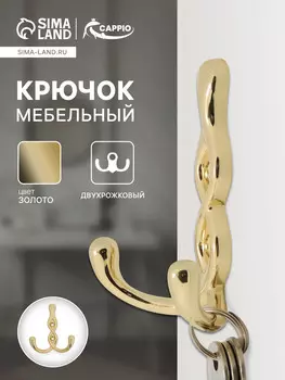 Крючок мебельный cappio pigtail, двухрожковый, цвет золото