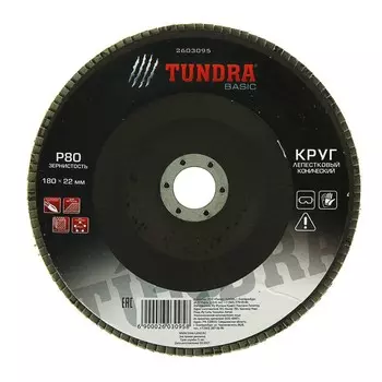 Круг лепестковый торцевой конический тундра, 180 х 22 мм, р80