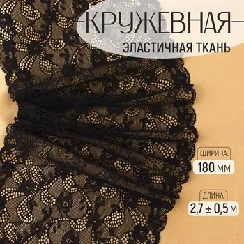 Кружевная эластичная ткань, 180 мм, 2.7±0.5 м, черная