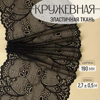 Кружевная эластичная ткань, 190 мм 2,7 ± 0,5 м, цвет черный