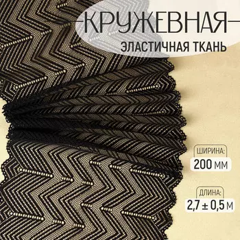 Кружевная эластичная ткань, 200 мм, 2.7±0.5 м, черная