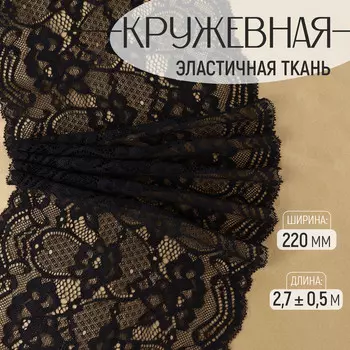 Кружевная эластичная ткань, 220 мм 2,7 ± 0,5 м, цвет черный
