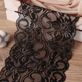 Кружево эластичное, 145 мм × 10 ± 1 м, цвет чёрный